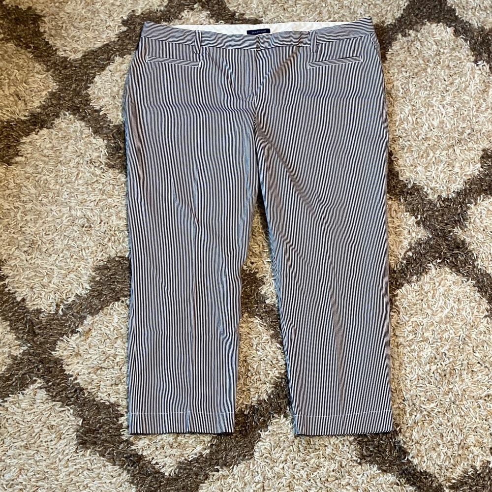 Lands' End Navy and White Pinstripe Cropped Pants